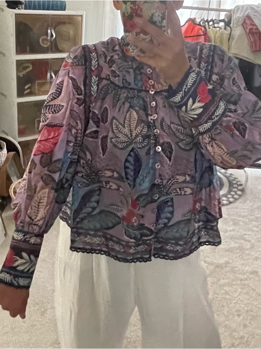 FARM Rio Lavender Multi-Color Botanical Print Peasant Top - Picture 3 of 13